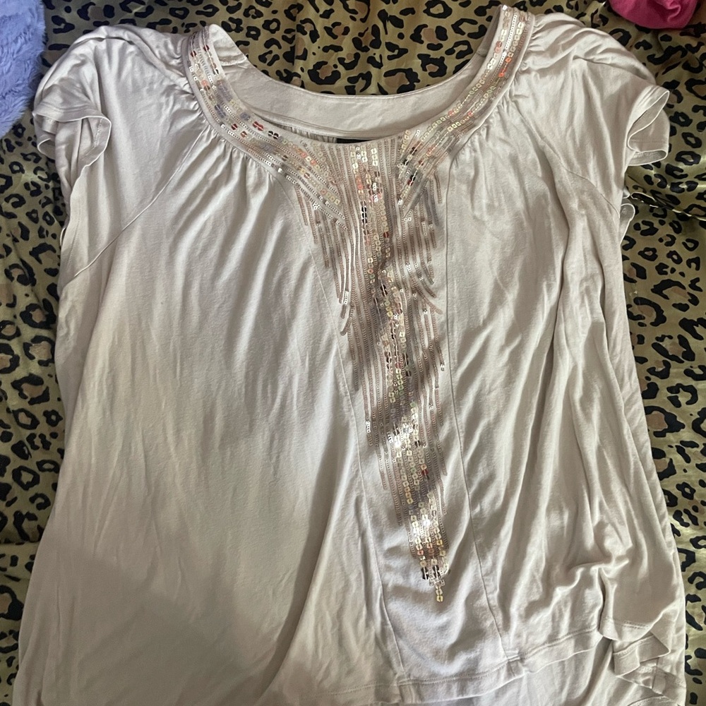 Apt. 9 Light Pink Short-Sleeve Tee with Sequin Neckline